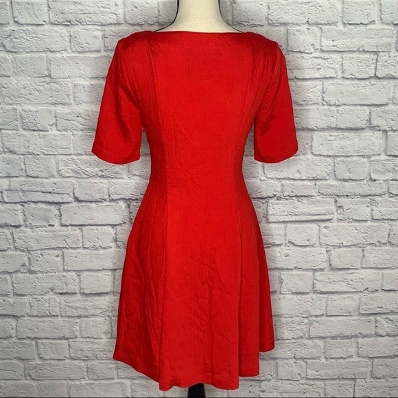 Anthropologie Maeve Red Corset Front Ribbed Textured A-Line Dress - Picture 7 of 15